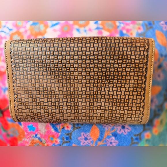 Myra Bag Tan Floral Hand Tooled Leather Clutch
